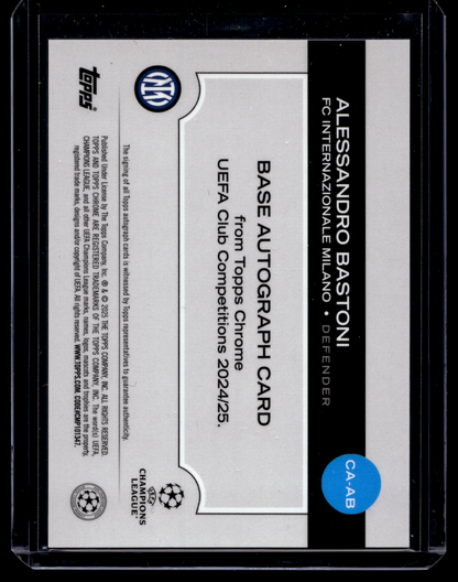 2024-25 Topps Chrome UEFA Club Competitions - Chrome Autographs - Orange Starball Refractor - Alessandro Bastoni #CA-AB /25