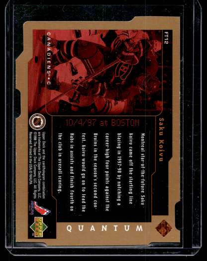 1998-99 Upper Deck - Frozen in Time - Die-Cut Quantum Level 2 - Saku Koivu #FT12 /25