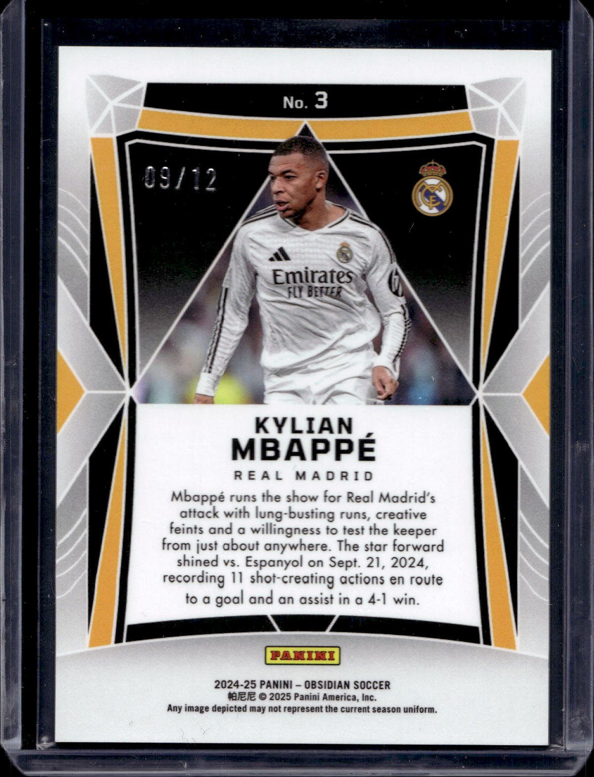 2024-25 Panini Obsidian - Electric Etch Red - Kylian Mbappé #3 /12