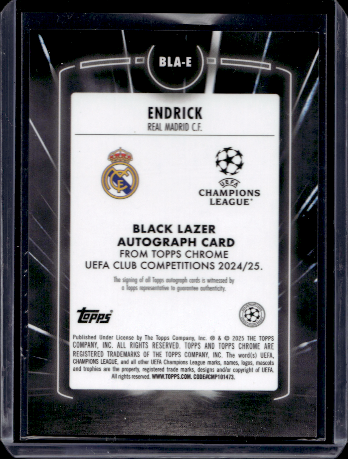 2024-25 Topps Chrome UEFA Club Competitions - Black Lazer Autographs - Gold Refractor - Endrick #BLA-E /50 RY