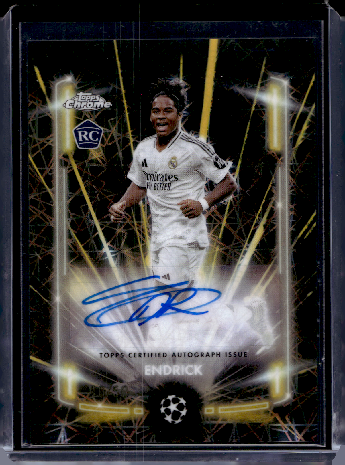 2024-25 Topps Chrome UEFA Club Competitions - Black Lazer Autographs - Gold Refractor - Endrick #BLA-E /50 RY