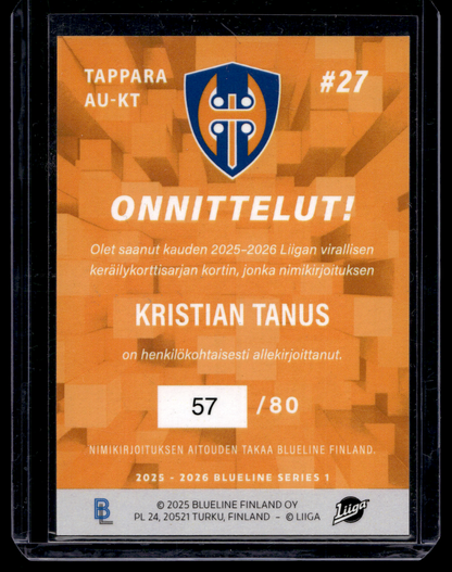 2025-26 Blueline Signature Silver - Kristian Tanus #AU-KT /80
