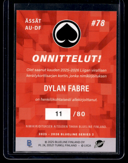 2025-26 Blueline Signature Silver - Dylan Fabre #AU-DF /80
