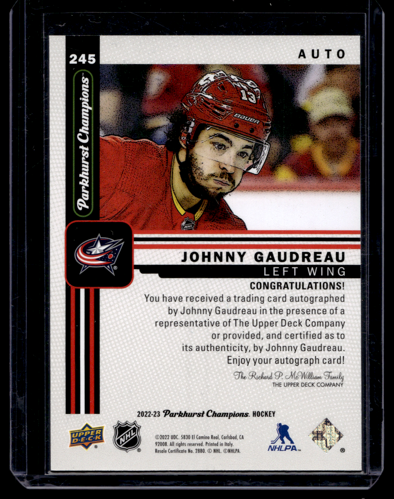 2022-23 Upper Deck Parkhurst Champions - Autographs - Johnny Gaudreau #245