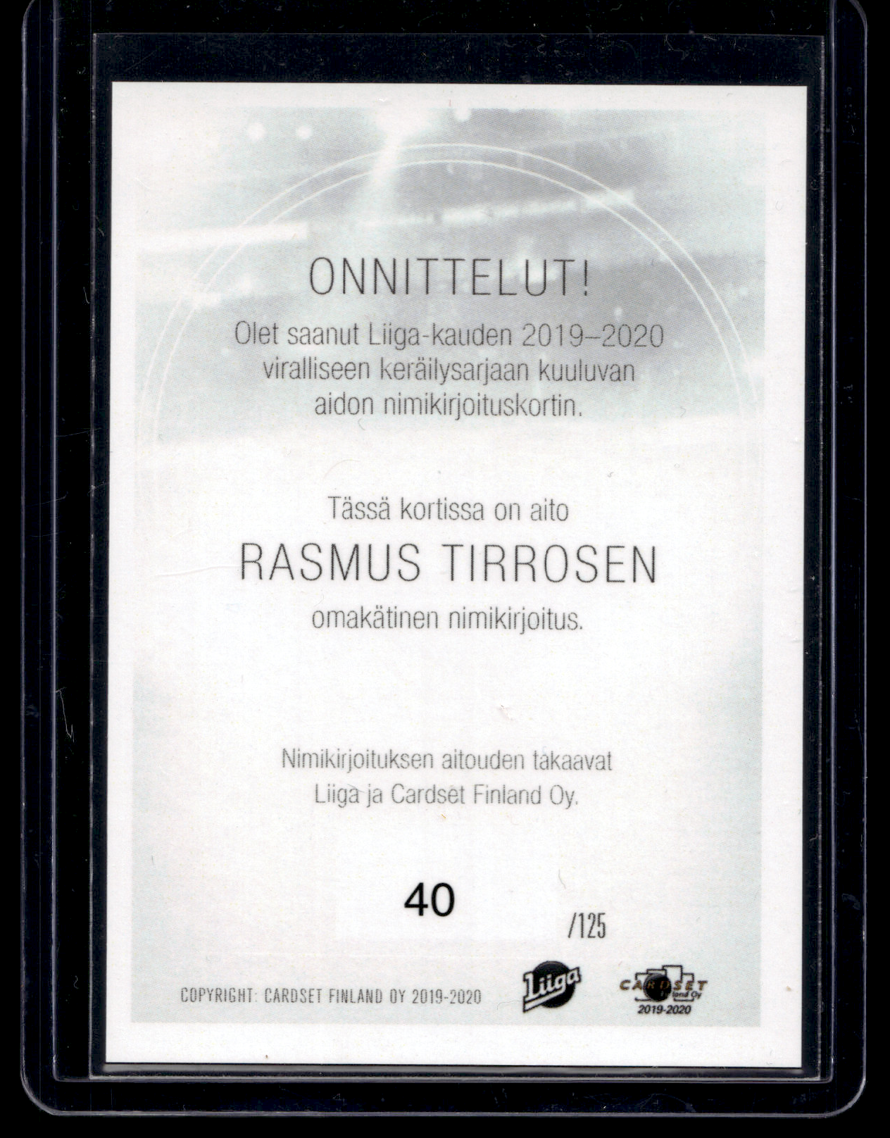 2019-20 Cardset Signature - Rasmus Tirronen /125
