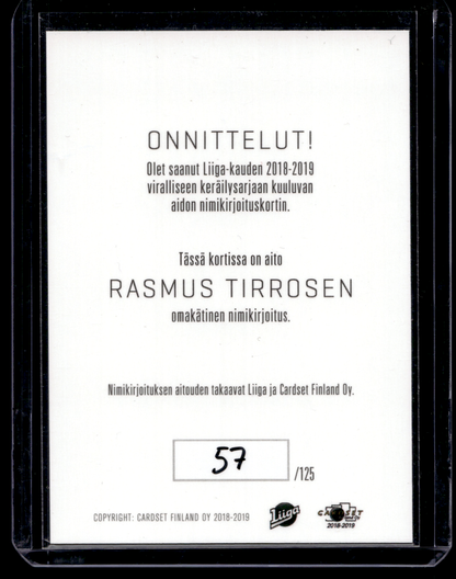 2018-19 Cardset Signature Platinum Edition - Rasmus Tirronen /125