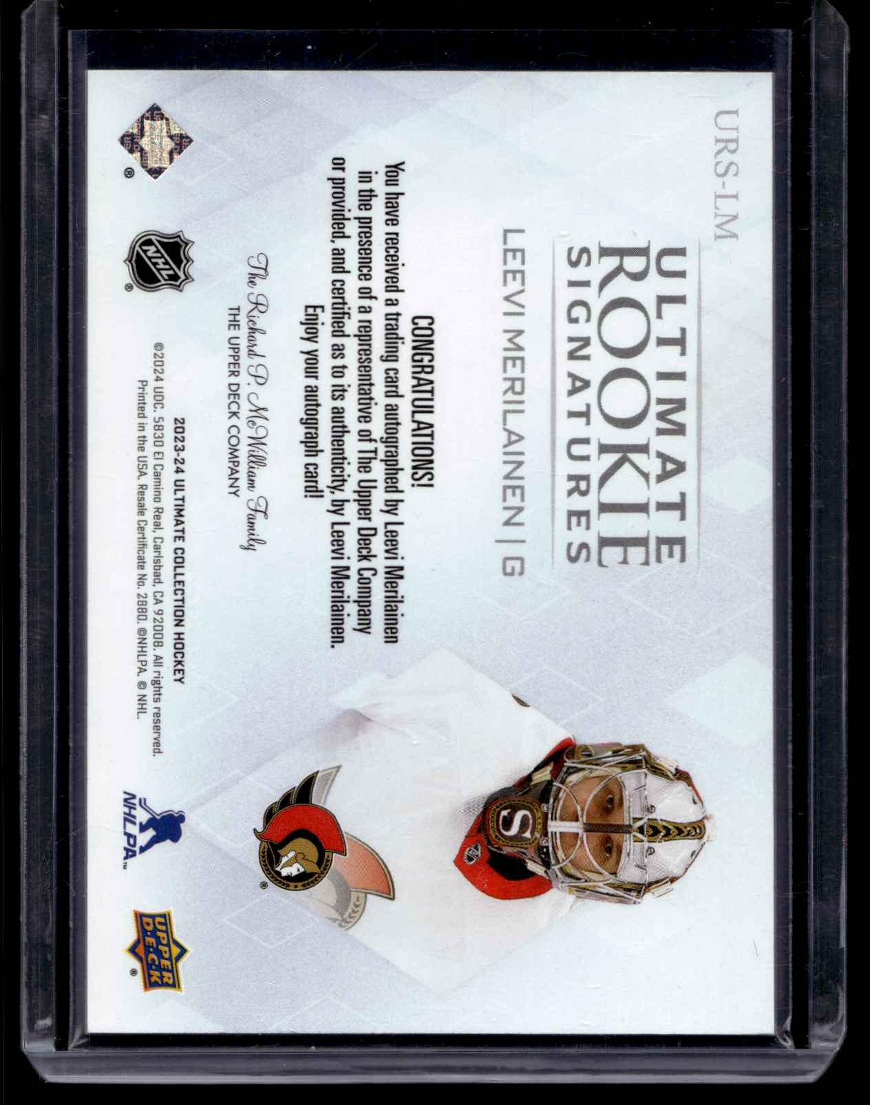 2023-24 Upper Deck Ultimate Collection - Ultimate Rookie Signatures - Leevi Merilainen #URS-LM RY