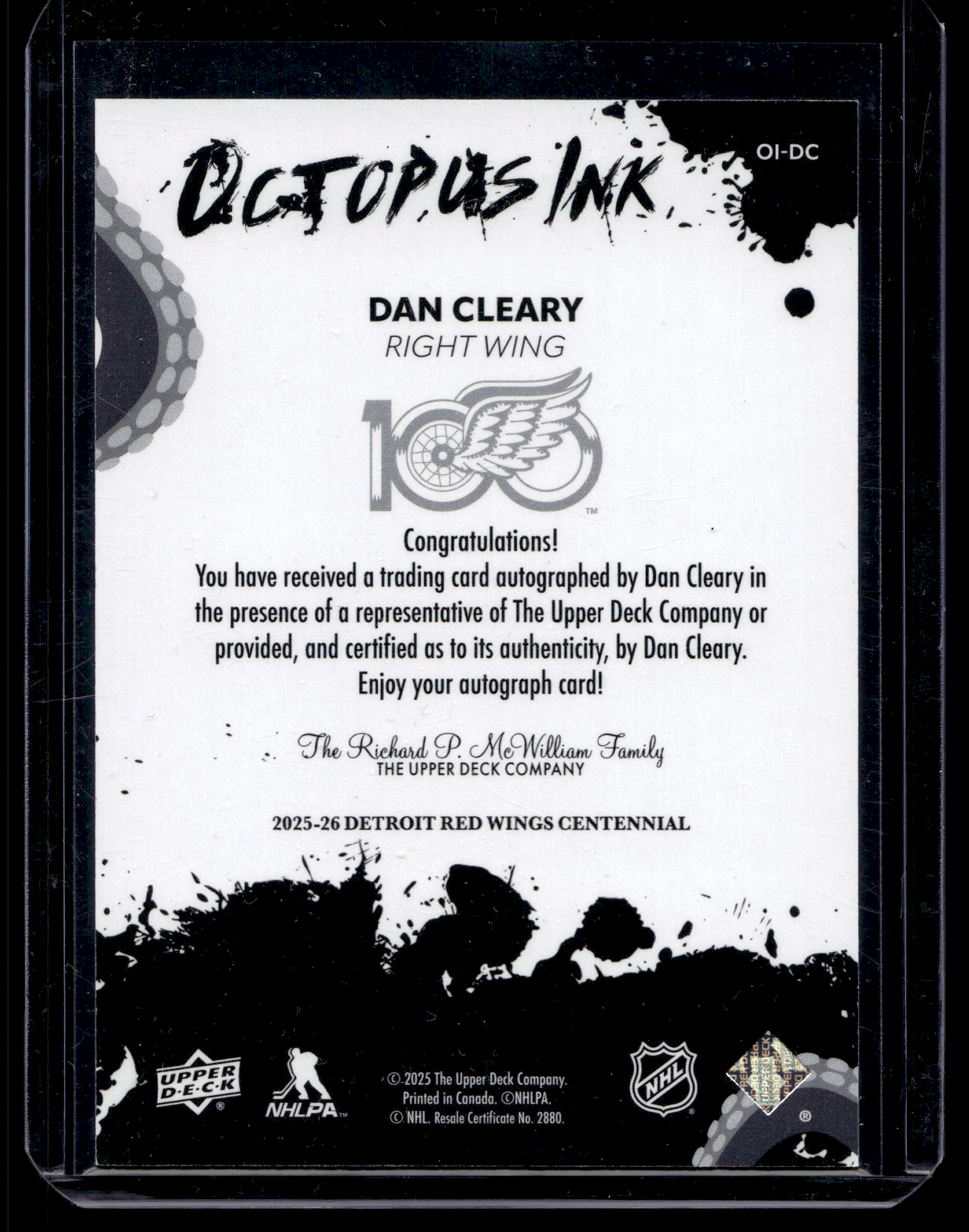 2025-26 Upper Deck Detroit Red Wings Centennial - Octopus Ink - Dan Cleary #OI-DC