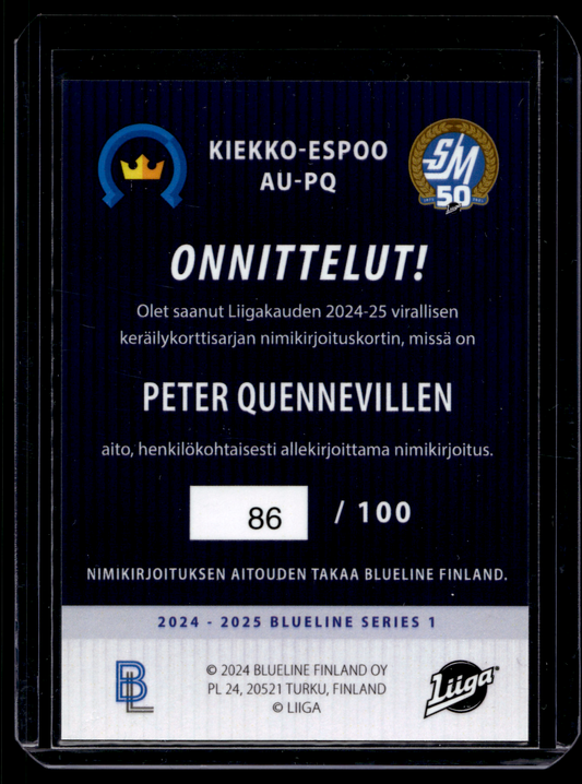 2024-25 Blueline Signature Silver - Peter Quenneville #AU-PQ /100