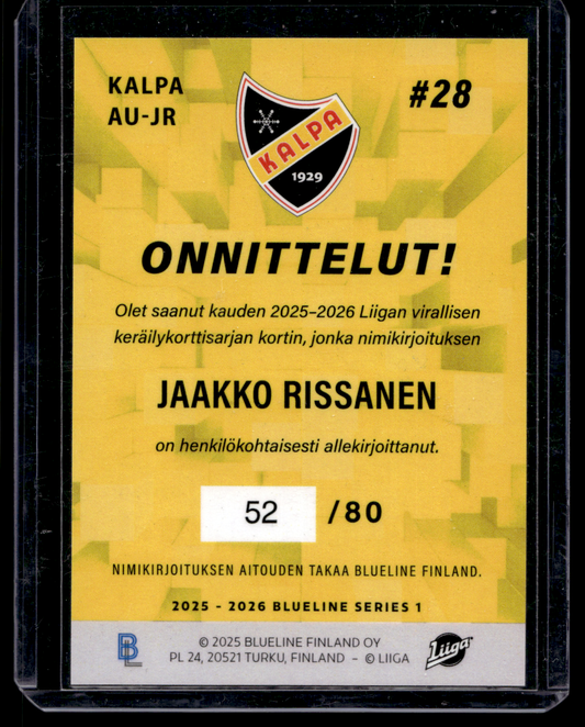2025-26 Blueline Signature Silver - Jarkko Rissanen #AU-JR /80
