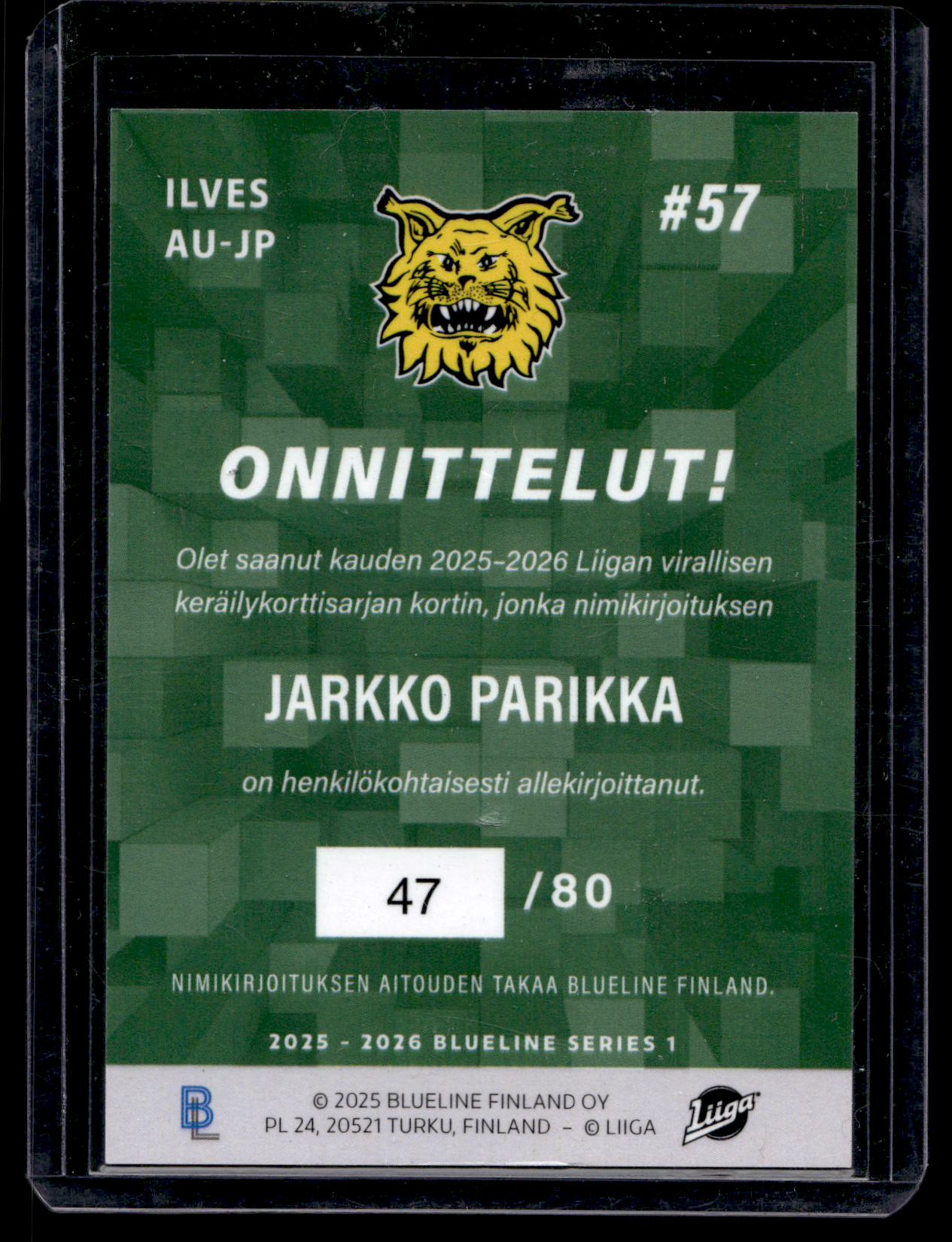 2025-26 Blueline Signature Silver - Jarkko Parikka #AU-JP /80