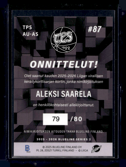 2025-26 Blueline Signature Silver - Aleksi Saarela #AU-AS /80