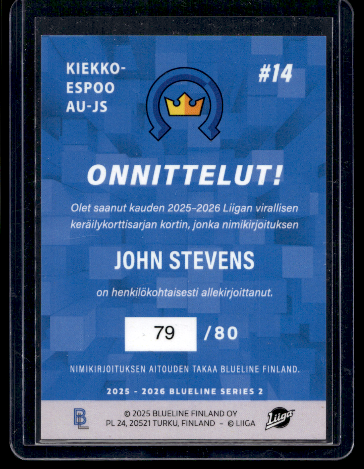 2025-26 Blueline Signature Silver - John Stevens #AU-JS /80