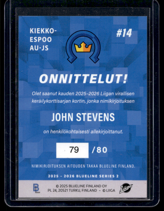 2025-26 Blueline Signature Silver - John Stevens #AU-JS /80