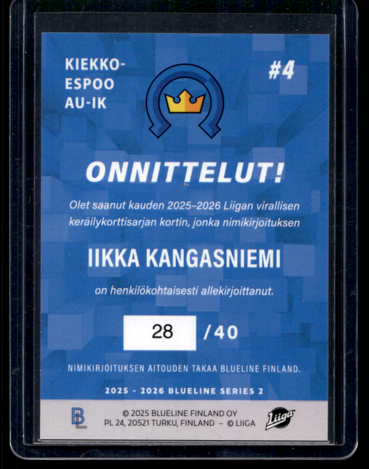 2025-26 Blueline Signature Gold - Ilkka Kangasniemi #AU-IK /40