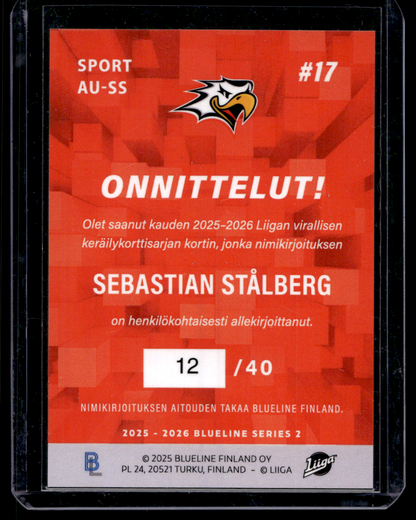 2025-26 Blueline Signature Gold - Sebastian Stålberg #AU-SS /40