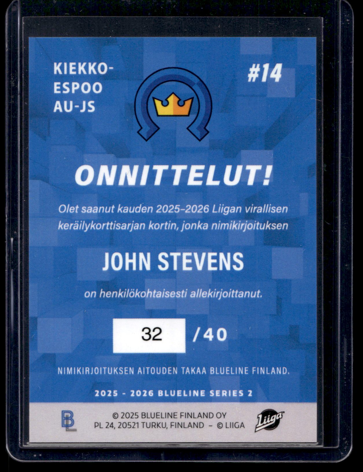 2025-26 Blueline Signature Gold - John Stevens #AU-JS /40