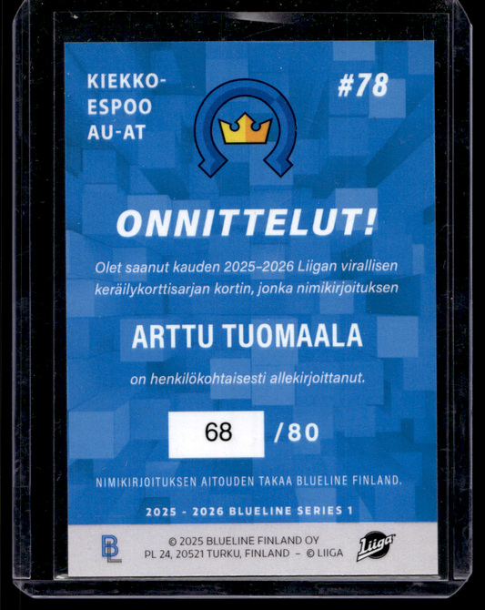 2025-26 Blueline Signature Silver - Arttu Tuomaala #AU-AT /80