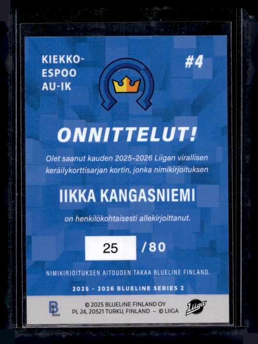 2025-26 Blueline Signature Silver - Ilkka Kangasniemi #AU-IK /80