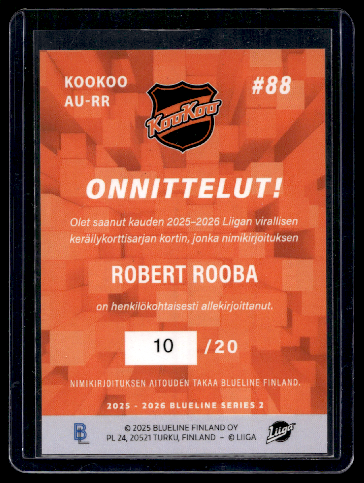 2025-26 Blueline Signature Rare - Robert Rooba #AU-RR /20