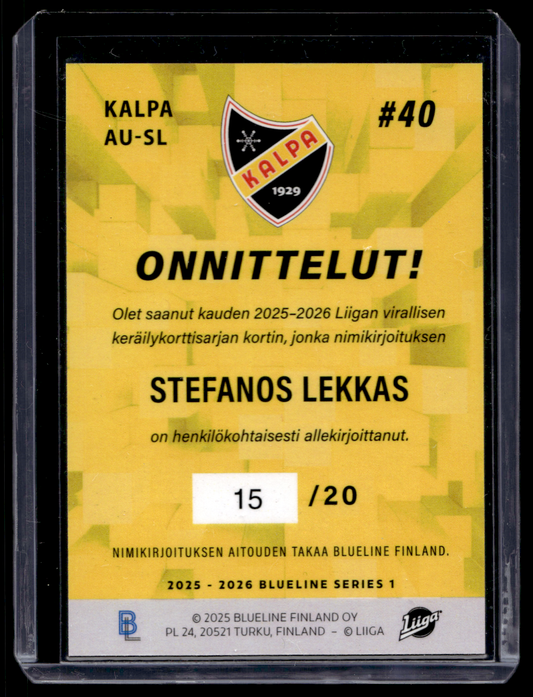 2025-26 Blueline Signature Rare - Stefanos Lekkas #AU-SL /20