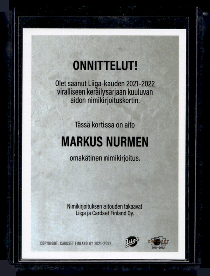 2021-22 Cardset Signature - Markus Nurmi /125