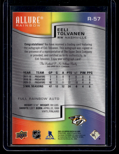 2021-22 Upper Deck Allure - Rainbow - Full Autographs - Eeli Tolvanen #R-57