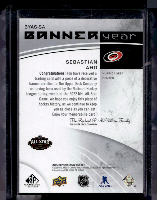 2022-23 Upper Deck SP Game Used Edition - 2022 NHL All-Star Game Banner Year Relics - Sebastian Aho #BYAS-SA