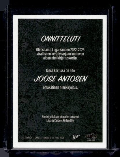 2022-23 Cardset Signature -  Joose Antonen /100