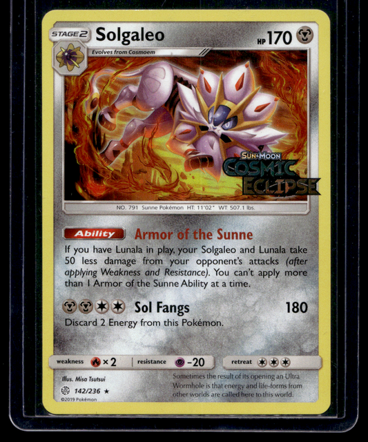 2019 Pokemon Sun & Moon - Cosmic Eclipse - Solgaleo - Prerelease Promo #142