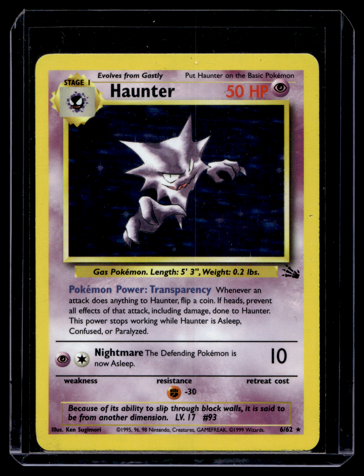 1999 Pokemon Fossil - Holo - Haunter #6 (Kunto: Excellent)