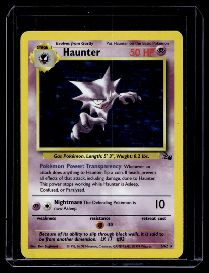 1999 Pokemon Fossil - Holo - Haunter #6 (Kunto: Excellent)