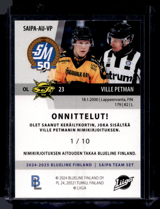 2024-25 Blueline Saipa Team Set Autograph - Ville Petman #SAIPA-AU-VP /10