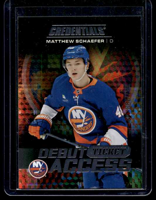 2025-26 Upper Deck Credentials - Debut Ticket Access - Matthew Schaefer #121 /999 RC