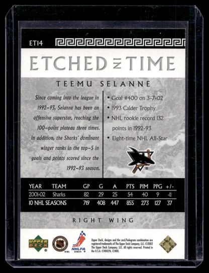 2002-03 Upper Deck Classic Portraits - Etched in Time - Teemu Selanne #ET14