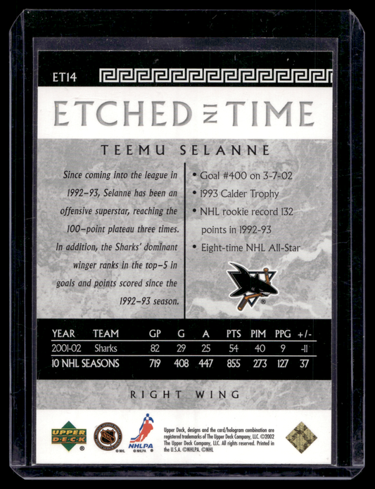 2002-03 Upper Deck Classic Portraits - Etched in Time - Teemu Selanne #ET14