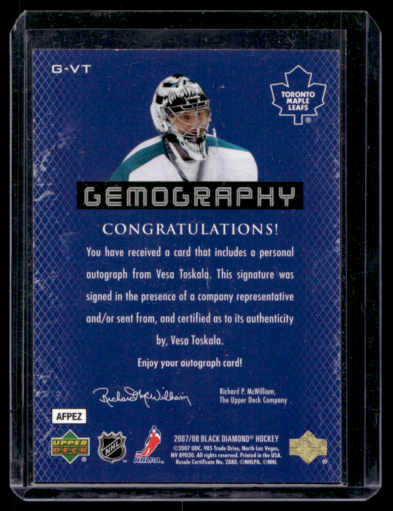 2007-08 Upper Deck Black Diamond - Gemography - Vesa Toskala #G-VT