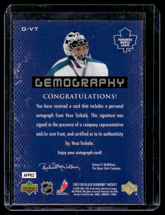2007-08 Upper Deck Black Diamond - Gemography - Vesa Toskala #G-VT