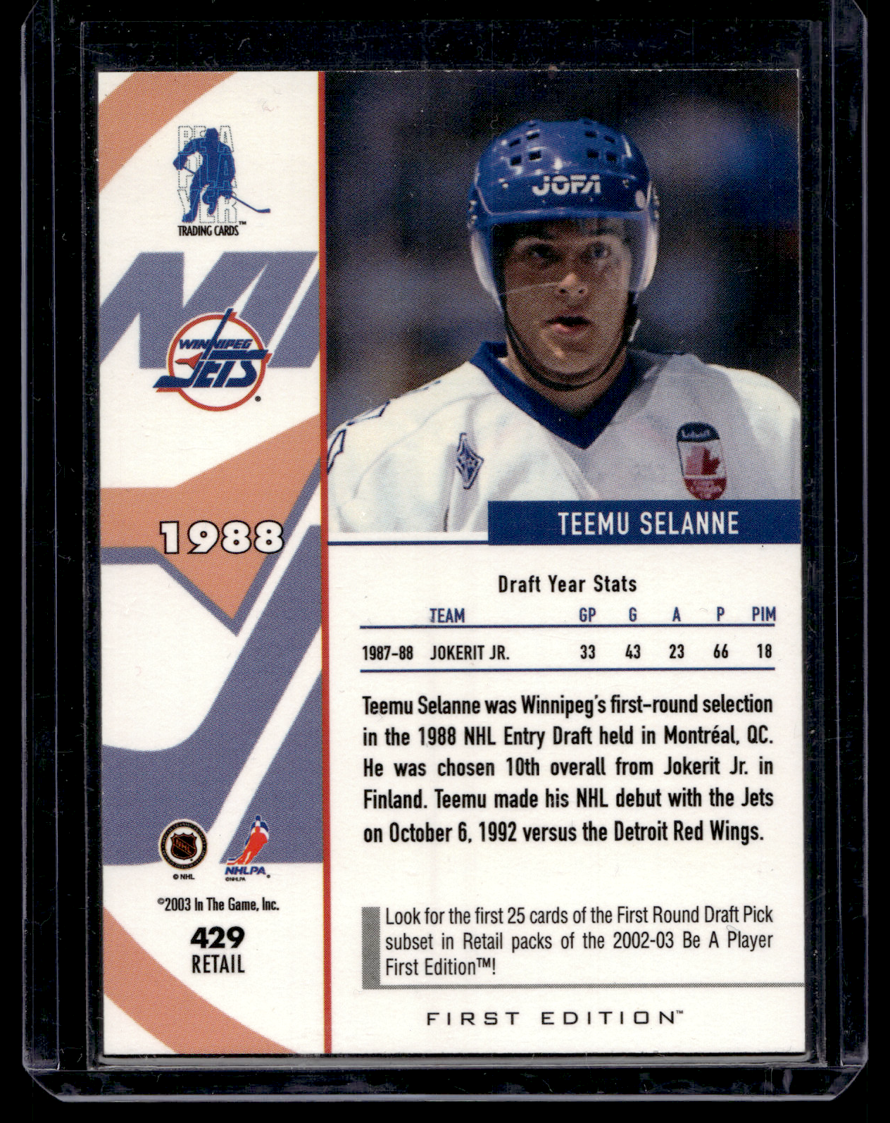 2002-03 In the Game Be A Player First Edition - Update - Retail - Teemu Selanne #429