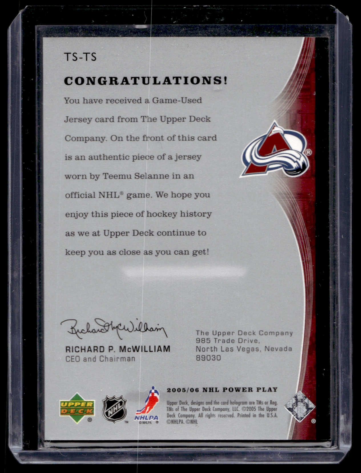 2005-06 Upper Deck Power Play - The Specialists Jerseys - Teemu Selanne #TS-TS
