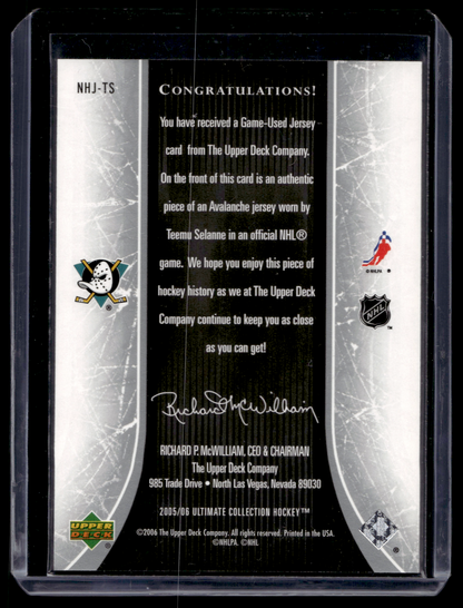 2005-06 Upper Deck Ultimate Collection - National Heroes - Teemu Selanne #NHJ-TS /225