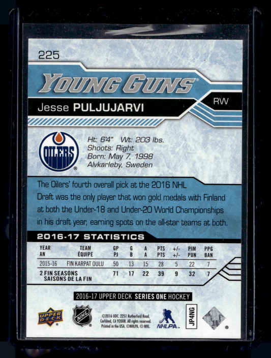 2016-17 Upper Deck - Young Guns - Jesse Puljujarvi #225 RC
