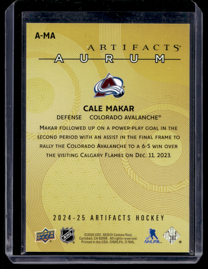 2024-25 Upper Deck Artifacts - Aurum - Purple - Cale Makar #A-MA /25