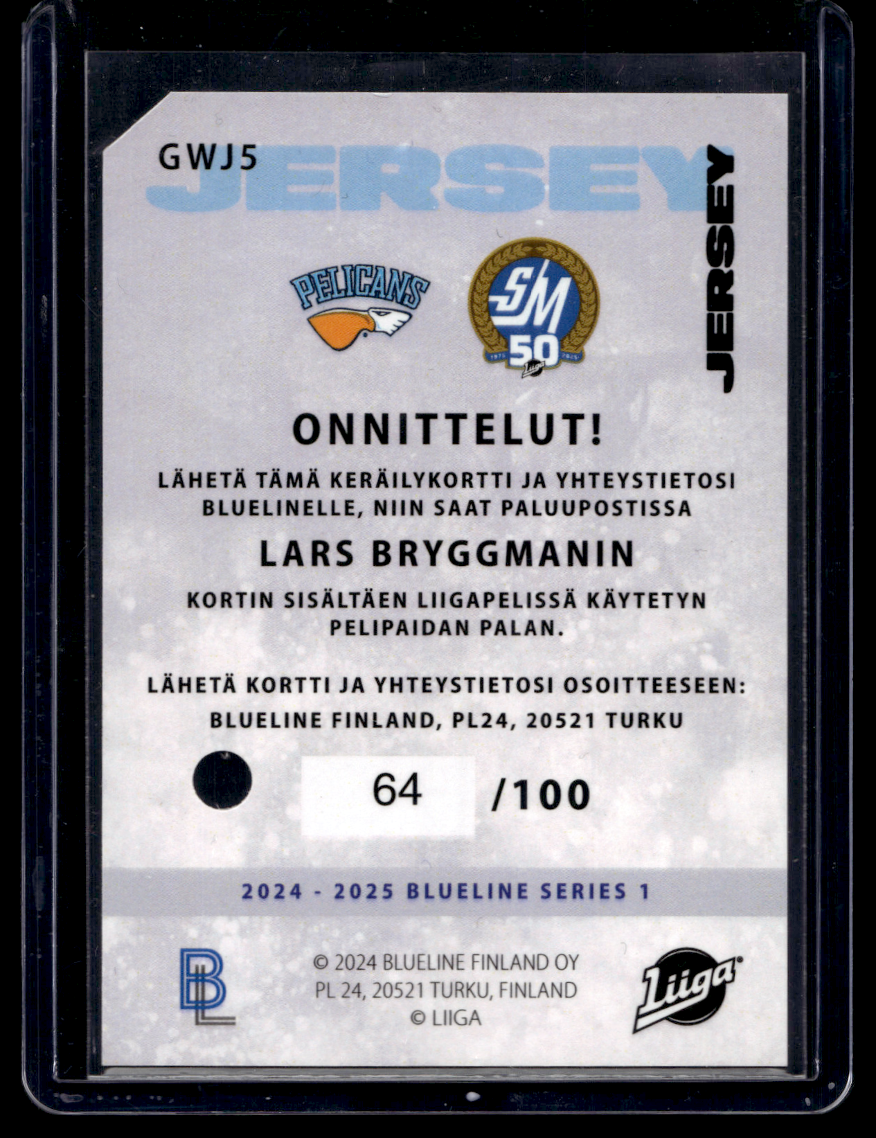 2024-25 Blueline Jersey - Lars Bryggman #GWJ5 /100