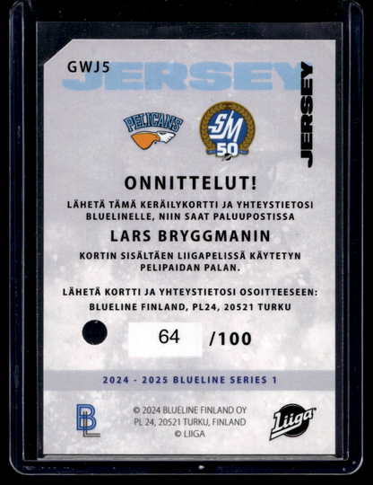 2024-25 Blueline Jersey - Lars Bryggman #GWJ5 /100