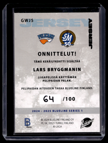 2024-25 Blueline Jersey - Lars Bryggman #GWJ5 /100