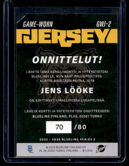 2025-26 Blueline Jersey - Jens Lööke #GWJ-2 /80