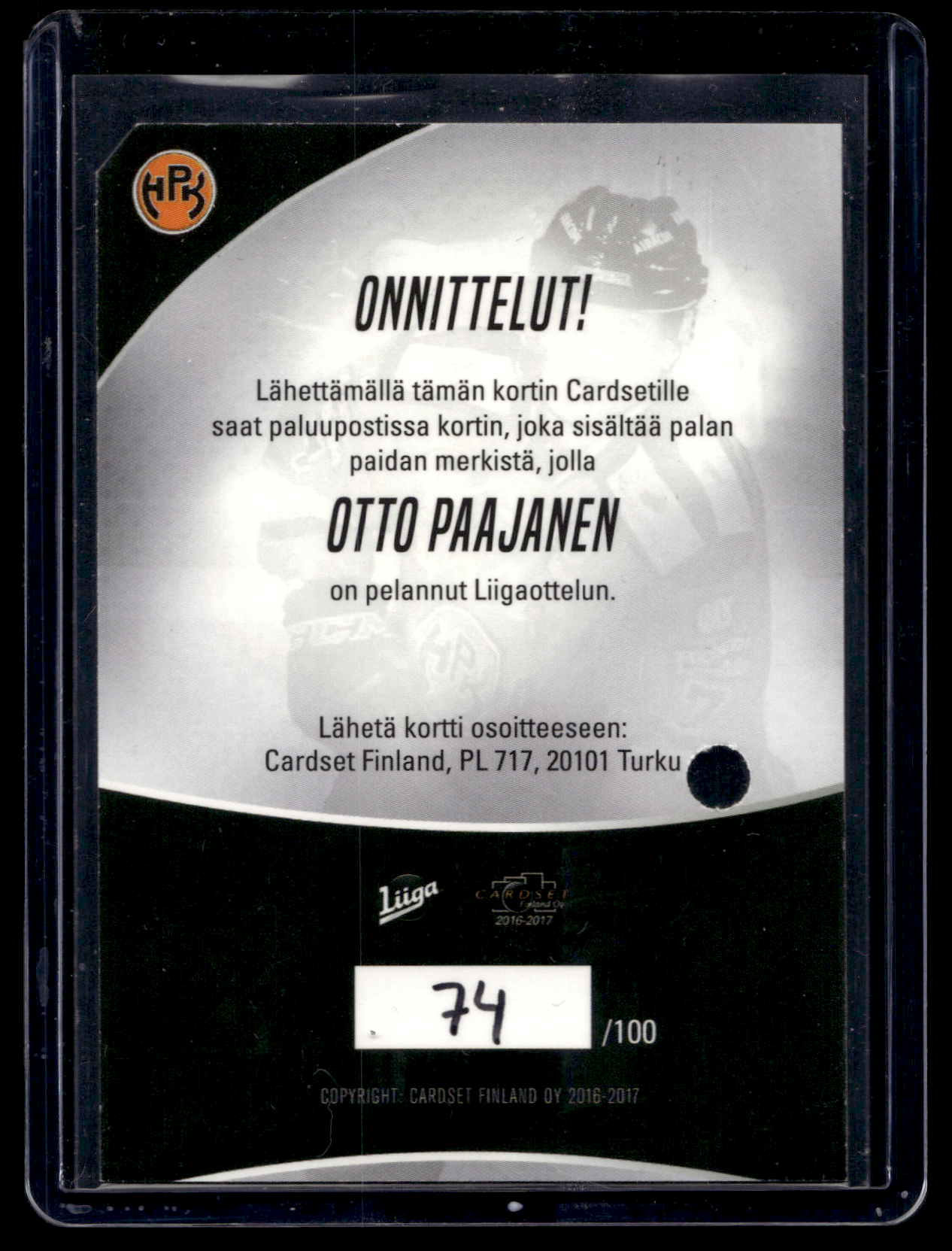2016-17 Cardset - Patch - Otto Paajanen /100