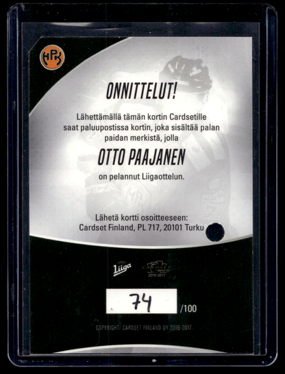 2016-17 Cardset - Patch - Otto Paajanen /100