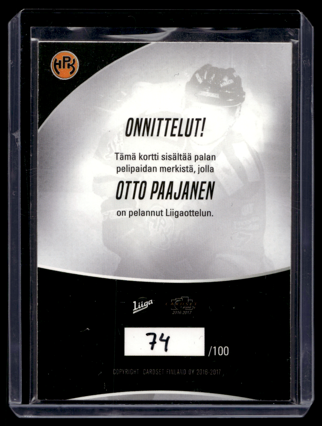 2016-17 Cardset - Patch - Otto Paajanen /100